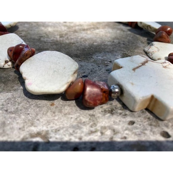 Handmade Brown & Cream Howlite Cross Necklace - Picture 2 of 5
